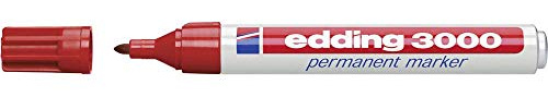 edding 3000 permanent märkpenna – röd – 1 tuschpenna – rund spets 1,5–3 mm – snabbtorkande permanenta markörer – vattentäta, fläcksäkra – för kartong, plast, trä, metall, tyg – tuschpennor