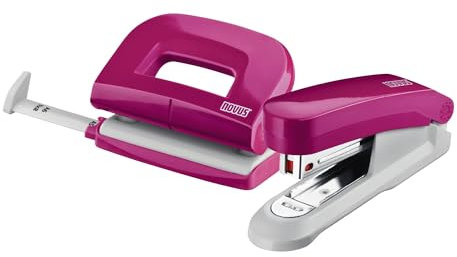 Novus Schreibtisch Set (Heftgerät E 15 mit Locher E 210, inkl. 1000 Heftklammern No. 10) pink