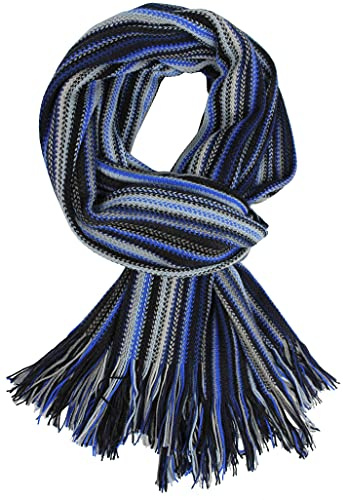 Rotfuchs Sciarpa Sciarpa coccolosa Sciarpa lavorata a maglia Sciarpa raschel strisce trendy blu grigio 100% lana (Merino)
