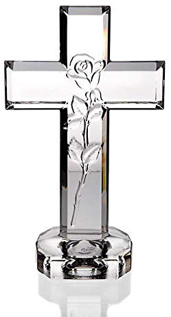 CRISTALICA Glaskreuz mit Rose Kruzifix Statur Religious 21cm Bleikristall