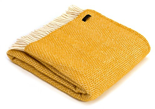 Tweedmill Textiles Honeycomb pure new wool blanket throw rug - Golden Yellow - BRITISH MADE