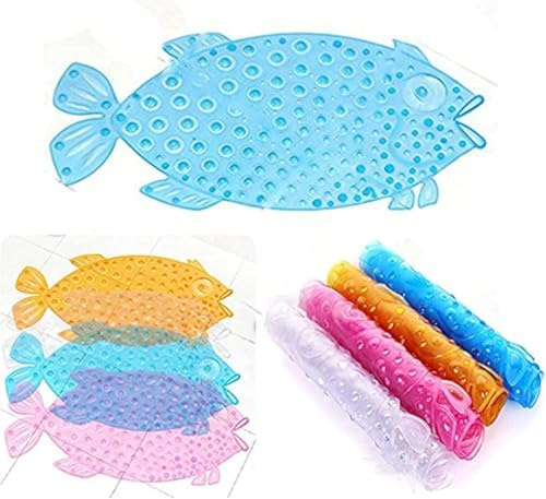 Itian Pesce Bagno Tappetino Doccia con Sucker Antiscivolo Anti Skid di aspirazione per la casa sicura di Capretto del Bambino (Blu)