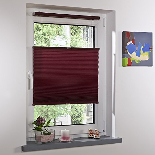 Liedeco® Thermo-Plissee freihängend mit Klemmträger / 100 x 130 cm Bordeaux (Breite x Höhe) / lichtdurchlässig Blickdicht und stufenlos verstellbar/Wabenplissee/leichte Innen-Montage ohne Bohren