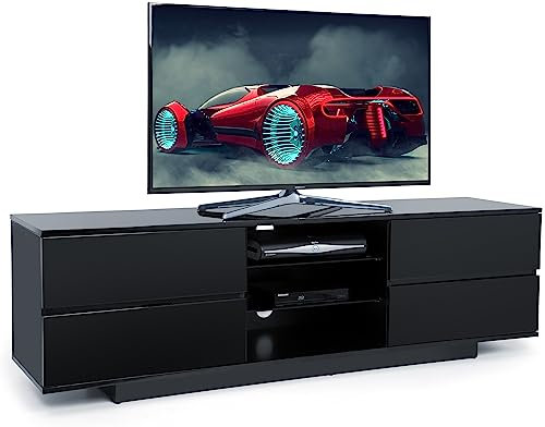 Centurion Supports Avitus Premium High Gloss Black with 4-Black Drawers & 3-Shelf 32-65 LED/OLED/LCD TV Cabinet - Fully Assembled