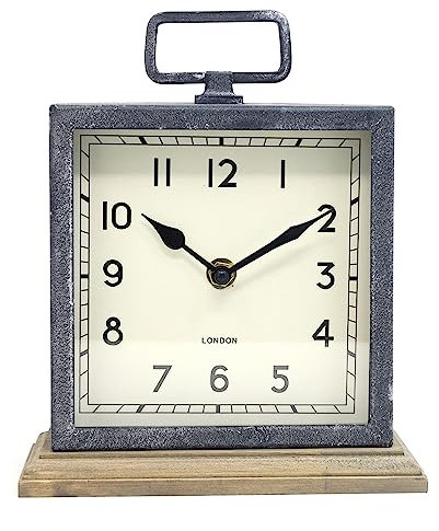 21CM Contemporary Rustic Metal Wood Square Mantel Mantle Clock