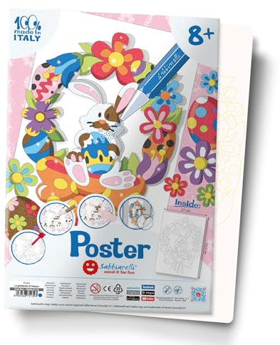 Sabbiarelli Sand-it For Fun - Poster Ostergirlande 26 x 40 cm mit 1 Maxi-Aufkleber zum Ausmalen mit farbigem Sand (nicht im Lieferumfang enthalten) - Kreative Osterbasteleien für Kinder ab 8 Jahren