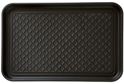 All-Weather Indoor/Outdoor Mat for Boots - Weather-Resistant Hard Plastic Shoe and Boot Tray with Raised Edge by Stalwart (Black, MEDIUM)