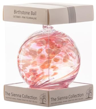 Sienna Glass Birthstone Ball – 10cm October Opal/Pink Tourmaline – Handcrafted Mouth-Blown Glass Ornament – Personalised Birthday Gift – Hanging Window Decoration – Keepsake Gift Boxed with Ribbon