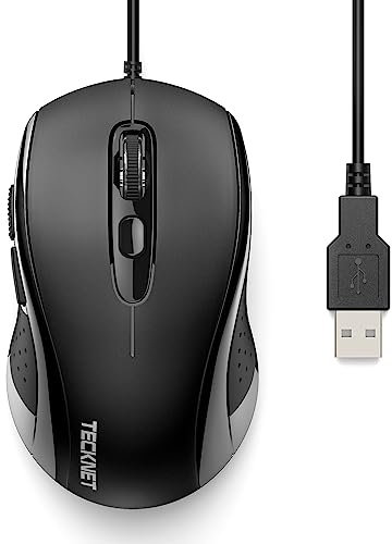 TECKNET Wired Mouse, Mice Wired Optical USB Computer Mouse With 3600 DPI Tracking, Gaming Grade Sensor, 6 Buttons, Business Office Mouse PC/Laptop, Great Mouse for Graphic Design (Black, Medium)
