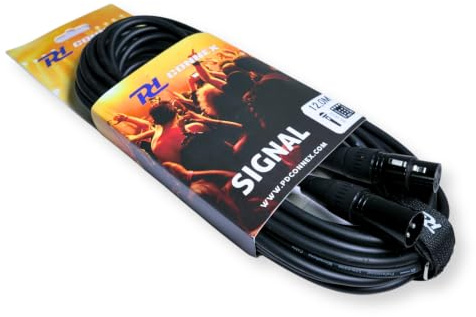 Power Dynamics Connex Male to Female XLR Cable 12m - Professional Balanced Microphone Audio Lead with Metal Connectors & Spiral Shielding for Studio & Stage Use