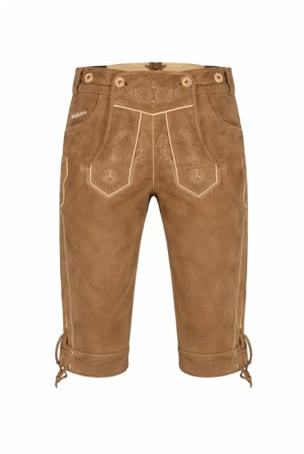 PAULGOS Herren Trachten Lederhose + Träger, Echtes Leder, Kniebund in 4 Farben Gr. 44-72, Herren Größe:52, Farbe:Hellbraun