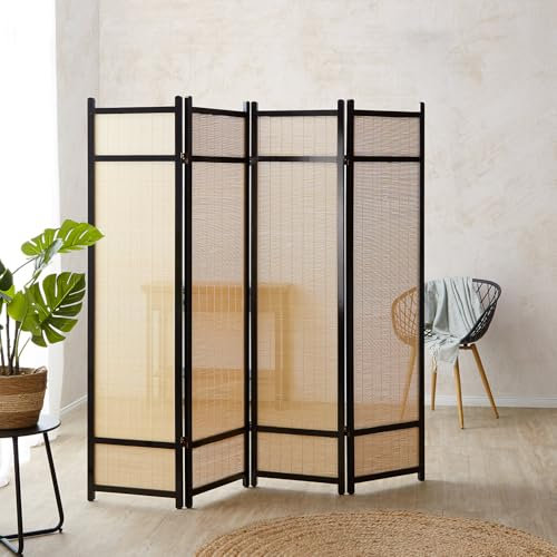 Homestyle4u 386, Paravent 4 teilig Schwarz Bambus Raumteiler Holz Sichtschutz