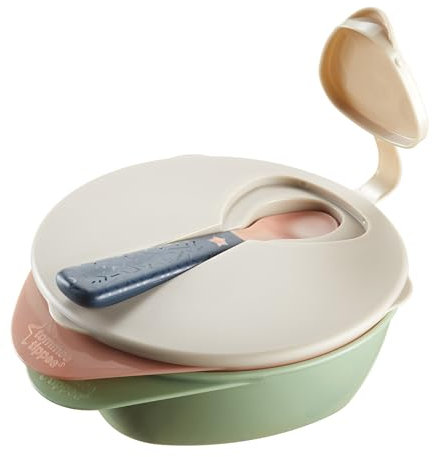 Tommee Tippee Easiscoop Feeding Bowls with Lid and Easy Scoop Spoon, 6m+, Includes 2 Bowls, Dishwasher and Microwave Safe