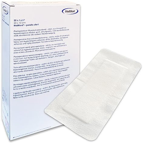 MaiMed porefix steril Pflaster Sterile Wundpflaster 20x10 cm - Wundverband steril Pflaster sensitiv - 25 Stück einzeln verpackt - Latexfrei