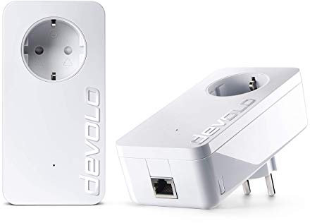 devolo dLAN 1200+ Starter Kit Powerline (1200 Mbit/s Internet über die Steckdose, 1x LAN Port, 1x Powerlan Adapter, integrierte Steckdose, PLC Netzwerkadapter) weiß