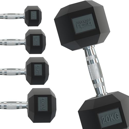 Body Revolution Hex Dumbbell 2 X 4KG- Rubber Coated Hexagonal Cast Iron Weights with Ergonomic Knurled Handle - Strength Training Equipment for Men and Women
