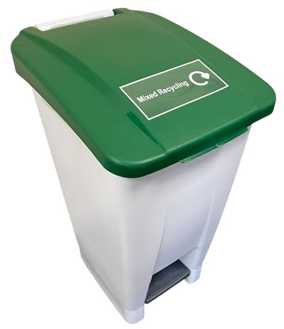Chabrias Ltd 60 Litre Green & Mixed Recycling Logo Step On Pedal Bin for Schools, Medical, and Waste Management Nestable Plastic Bin with Wheels and Handle