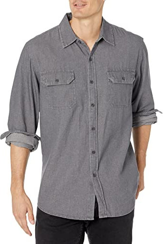 Wrangler Authentics Men's Long Sleeve Classic Woven Shirt, Grey, Large