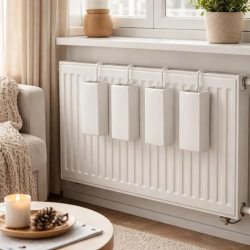 4er Set Luftbefeuchter Heizung Keramik Weiß – Heizkörper Verdunster 300ml – Raumluftbefeuchter ohne Strom – Luftbefeuchter Schlafzimmer, Büro, Kinderzimmer – Verdampfer Heizung