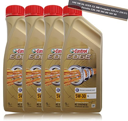 4x1 liter Castrol EDGE Motoröl Titanium FST 5W-30 LL, VW 504 00/ 507 00 Porsche C30