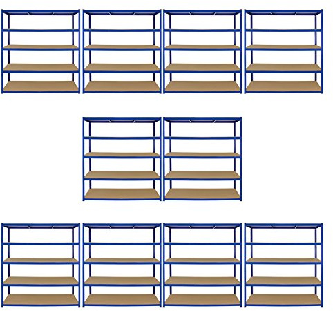 Monster Racking Sparangebot 10 x T-Rax Schwerlastregal Lagerregal Garagenregal Stahlregal Industrieregal Werkstattregal Kellerregal Steckregal Metallregal schraubenlos Blau 180cm H x 120cm L x 60cm B