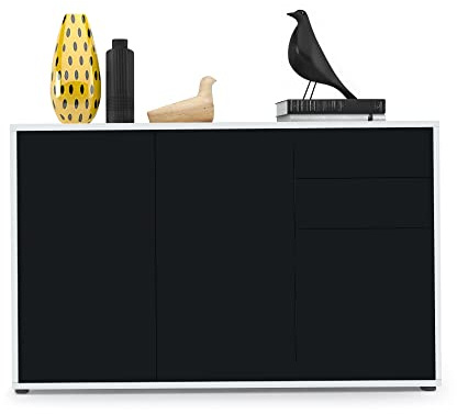 Vladon Sideboard Ben V3, Kommode mit 3 Türen und 2 Schubladen, Weiß matt/Schwarz matt (117 x 74 x 36 cm)