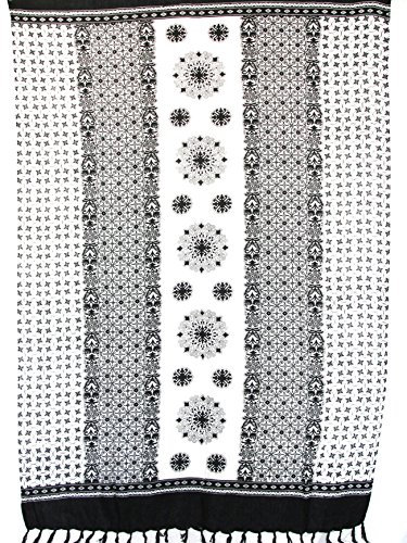 Sarong Pareo Wickelrock Strandtuch Tuch zum Binden Keltisches Blumenmuster Weiß/große Auswahl schönste Farben/Sauna-Tuch Wickelkleid Schal Wickeltuch Bademode Freizeitmode Sommermode/100% Viskose