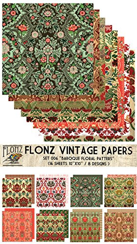 Flonz Paper Pack (16blatt 25x25cm) Baroque Arabesque Vintage Muster Papier fur Scrapbooking und Handwerk