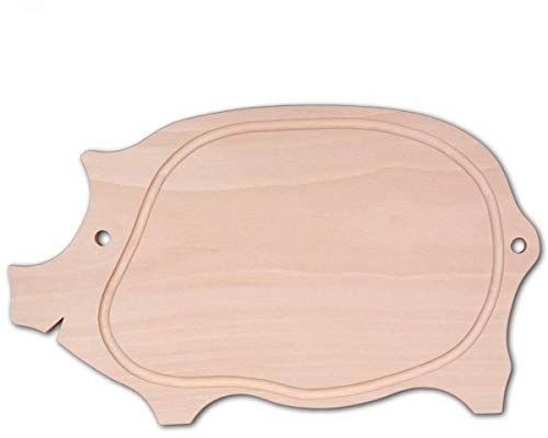 Hofmeister Holzwaren – Tabla para Servir, Tabla de Cortar, Tabla de trinchar, Cerdo, con surco, Madera de Haya, L405 X B240 X H18 mm, 12872