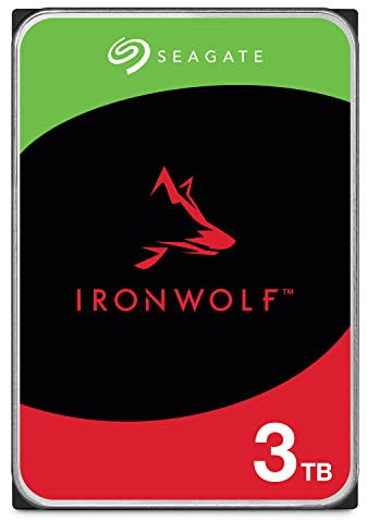 Seagate IronWolf, 3TB, NAS, Internal Hard Drive, CMR, 3.5 Inch, SATA, 6GB/s, 5,900 RPM, 64MB Cache, for RAID Network Attached Storage, 3 year Rescue Services (ST3000VN007)