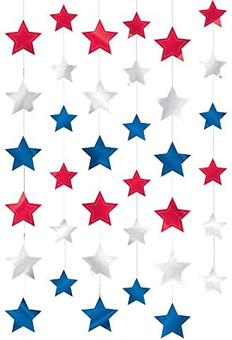 amscan 672073 Dekorative Lichterkette Patriotic Stars, Weiß
