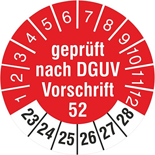 500 Stück Prüfetiketten 30 mm geprüft DGUV Information Vorschrift 52 Krane 2023-2028 Prüfplaketten Hebezeuge
