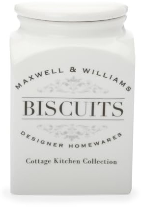 Maxwell & Williams Barattolo Per Biscotti In Porcellana Bianca Da 3 Litri, Stile Cottage Kitchen, Con Coperchio Ermetico E Manico In Legno
