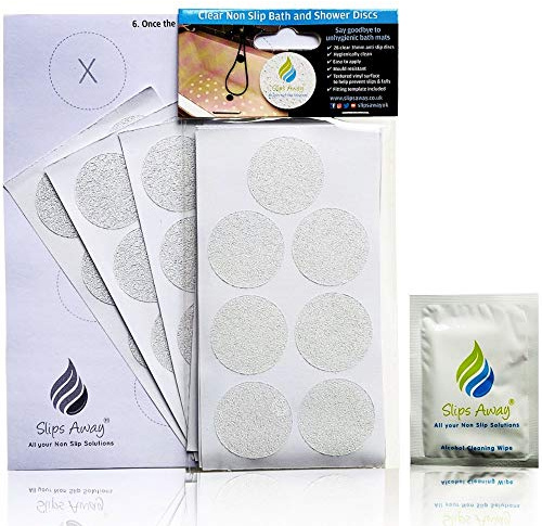 Non-Slip Bath & Shower 28x Clear Stickers - FREE FITTING TEMPLATE INCLUDED - Modern Stylish Alternative to a Rubber Suction Mat - Strong Textured Adhesive Anti Skid Safety Discs - SLIPS AWAY®