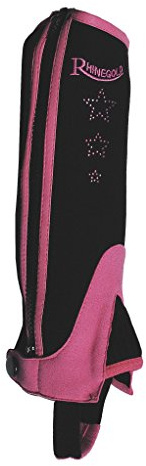 Rhinegold CHILDREN’S HALF CHAPS, Pink, Size M – Synthetic Horse Riding Gaiters with Elasticated Fit, Durable Zip & Sparkly Star Design – Pony & Equestrian Wear