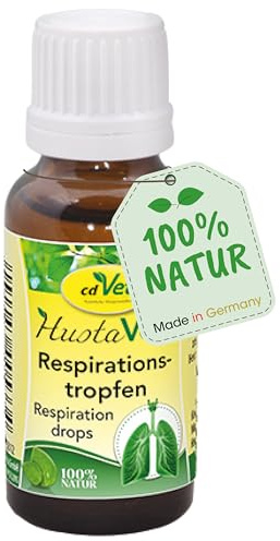 HustaVet Respirationstropfen 20ml – Ergänzungsfuttermittel für Pferde mit Eukalyptus, Salbei, Anis, Kümmel und Thymian zur täglichen Fütterung