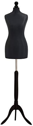 Size 8 BLACK Female Dressmaking Mannequin Dummy & Tailors Bust on Black Tripod Stand