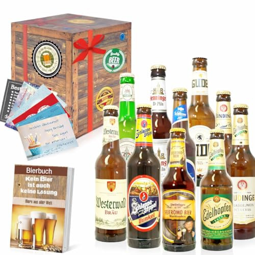 Bierset Die Besten Biere Deutschlands in Geschenkverpackung (9 x 0.33 l/ 0.5 l) | Bierbox mit deutschen Spitzenbieren, edlem Geschenkkarton in Holzoptik, 6 Grußkarten und Bierbewertungsbogen