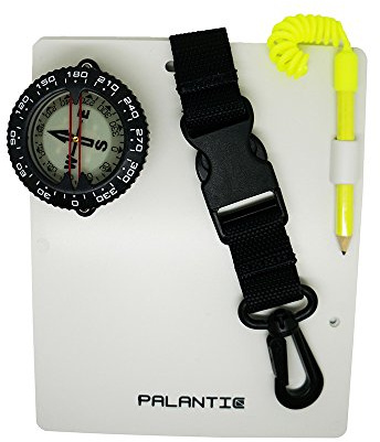 Palantic Scuba Dive Writing Slate with Compass & Pencil, 7.3x6 Durable Slate, 2 Compass, Underwater Notepad Replaceable Pencil Clip, Diving Gear for Navigation Communication