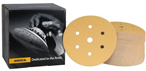 Mirka Gold Papel de lija universal Ø 150mm Velcro 7 agujeros, grano P80, 100 piezas / Para lijar yeso, masilla, aglomerado, madera, barniz