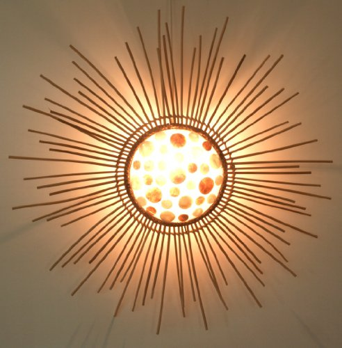 GURU SHOP Wandlampe/Wandleuchte, in Bali Handgefertigt aus Naturmaterial, Rattan, Capiz/Perlmutt - Modell Lakkadiva, 75x75x15 cm