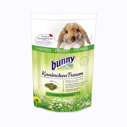 Bunny KaninchenTraum Herbs | 750 g | Alleinfuttermittel für Zwergkaninchen ab dem 6. Lebensmonat | Mit 42 Verschiedene Pflanzen von unbehandelten Wiesen | 3-Faser-Mix