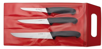 Giesser Messer Fleischermesser Set 3-tlg. – Profi Metzgermesser-Satz (Schlachtmesser 24 cm, Ausbeinmesser 13 cm, Stechmesser 18 cm) – Ergonomische Griffe, Spülmaschinenfest, Made in Germany - Schwarz