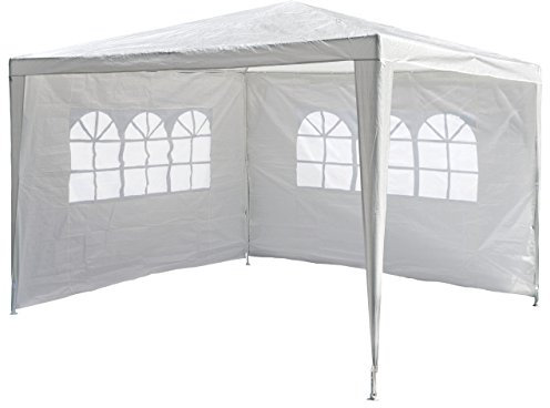 SONLEX Garten-Pavillon 3 x 3 m weiß wasserdicht inklusive 2 Seitenwänden mit je 3 Fenstern Material PE-Plane 110 g/m² weiß Festival-Zelt Unterstand
