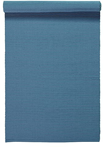 LINUM Uni Dekoratives Tischläufer für Esstisch 45x150 cm, 100% Gerippte Baumwolle, Maschinenwaschbar, Tiefseeblau