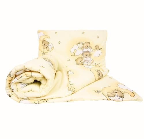 2 Piece Baby Children Quilt Duvet & Pillow Set 120x90 cm to fit Toddler Cot Bed (Ladders Yellow)