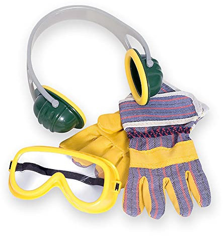 Theo Klein 8535 Bosch 3-teiliges Zubehör-Set | Arbeitshandschuhe, Arbeitsbrille und Ohrenschützer im Bosch-Design | Verpackungsmaße: 19,5 cm x 7 cm x 33,5 cm | Spielzeug für Kinder ab 3 Jahren