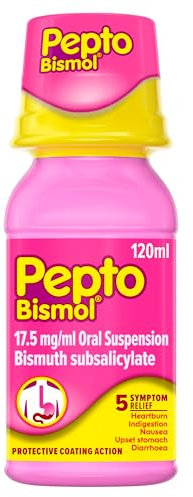 Pepto-Bismol for Nausea, Heartburn, Indigestion, Upset Stomach and Diarrhoea Relief, 5 Symptom Relief, 120ml