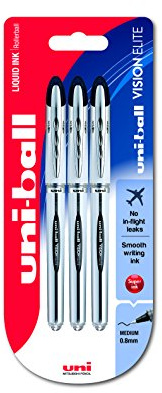 Uni-ball 153486350 UB-200 Vision Elite Medium Rollerball Pens, 0.8mm Ball, Black Gel, 3 Pack