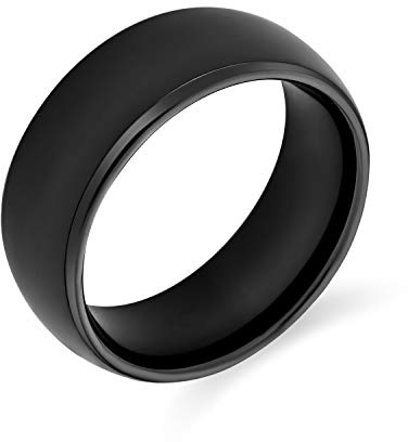Bling Jewelry Anillo de Boda de Titanio Negro Simple y Liso en Forma de Cúpula para Parejas, para Hombres y Mujeres, Ajuste Cómodo, 8MM